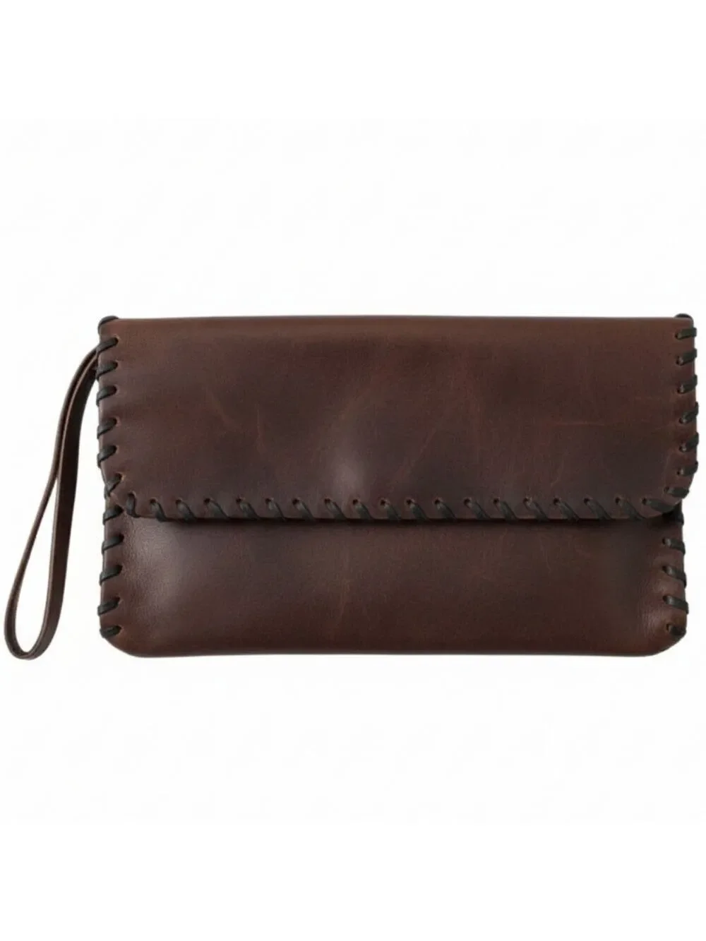 Handmade Brown Leather Clutch - Unisex